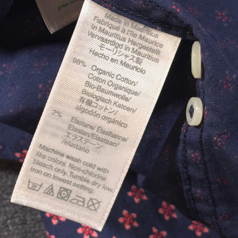 J. Crew Button Down Shirt Mens Large Navy Blue Floral Secret Wash Slim Stretch